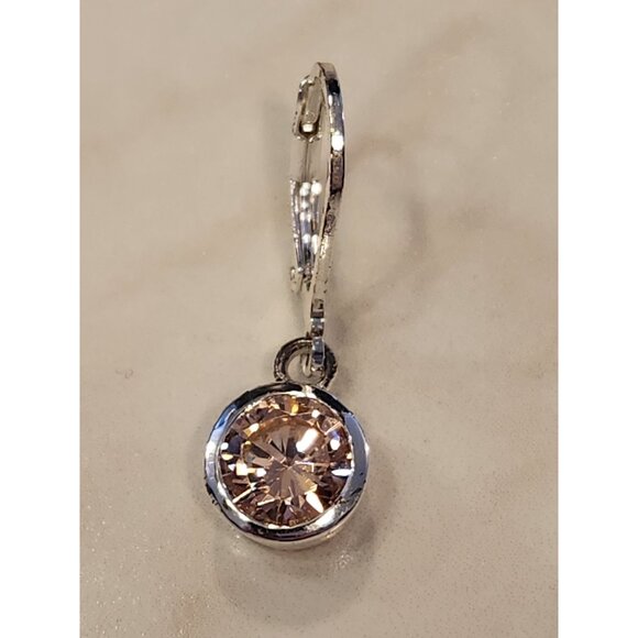 Sterling Silver Leverback Earrings With Round Champagne CZ Drop - Picture 4 of 5